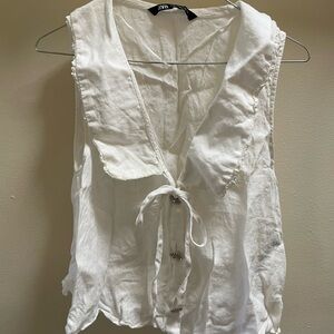 Zara White Tie-Front Blouse